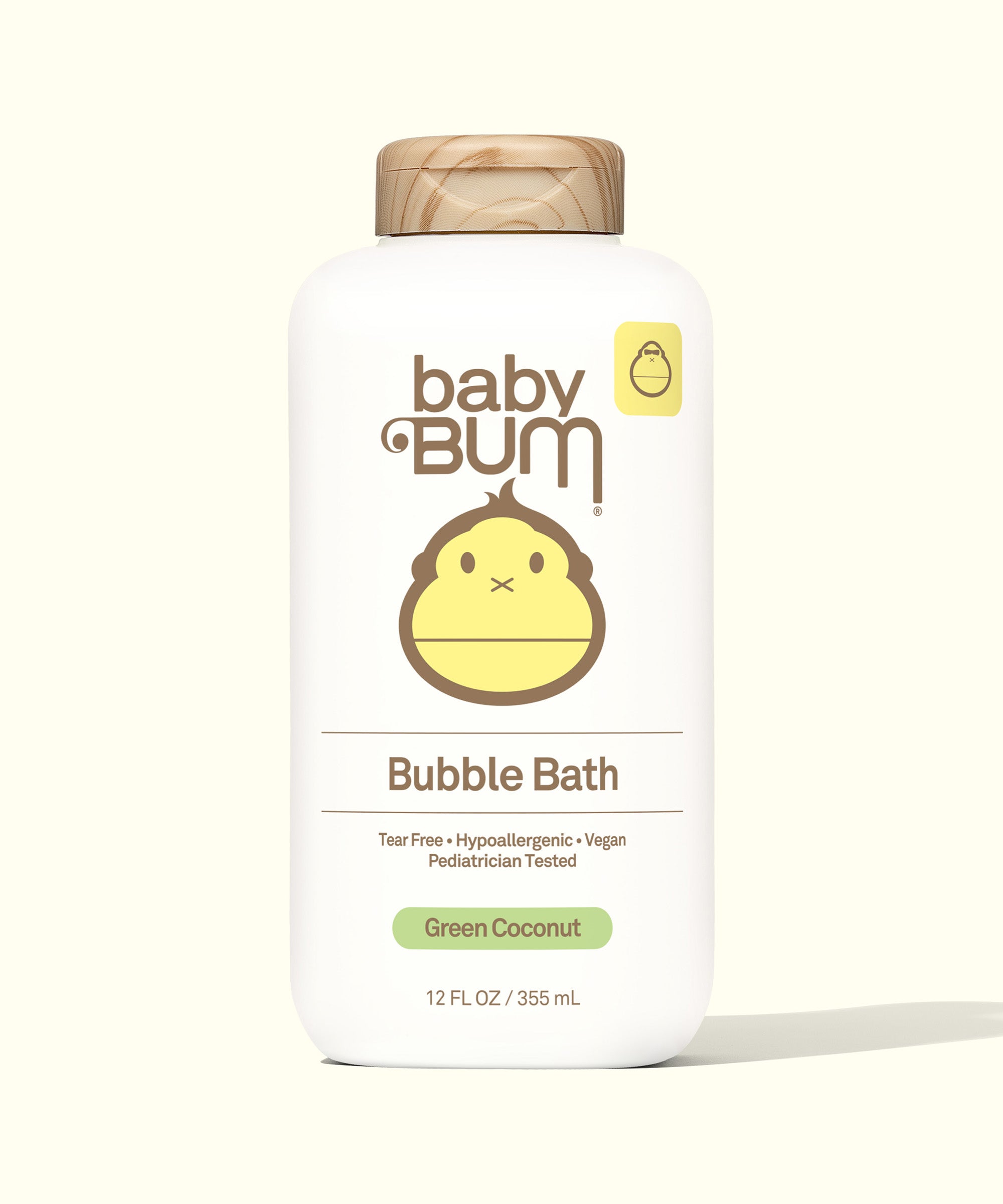 Bottle of Baby Bum Bubble Bath in Green Coconut scent, featuring gentle and hypoallergenic ingredients perfect for tear-free bubbles, Baby Bum