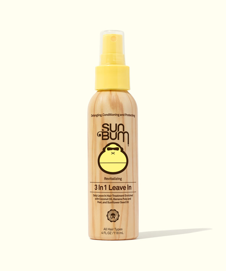 Bottle of Sun Bum 3 In 1 Leave In hair care spray, designed to detangle, condition, and protect hair, Sun Bum,