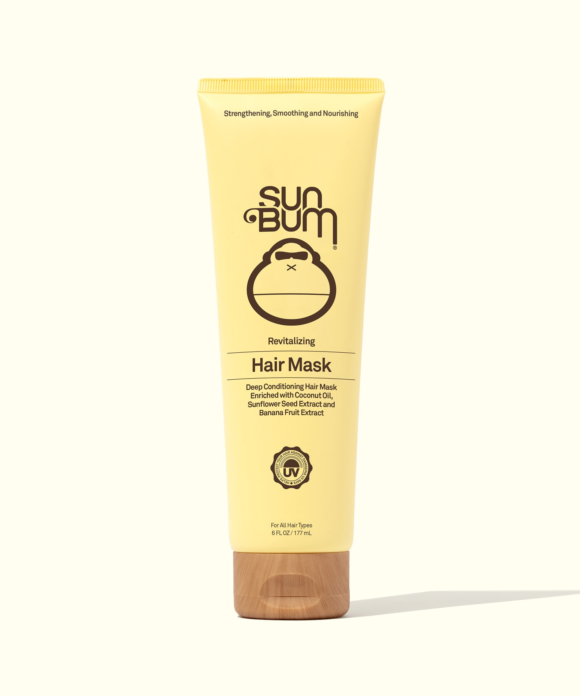 Revitalizing Hair Mask for nourishing dry, damaged hair, ensuring softer, smoother, and more manageable locks. Sun Bum.