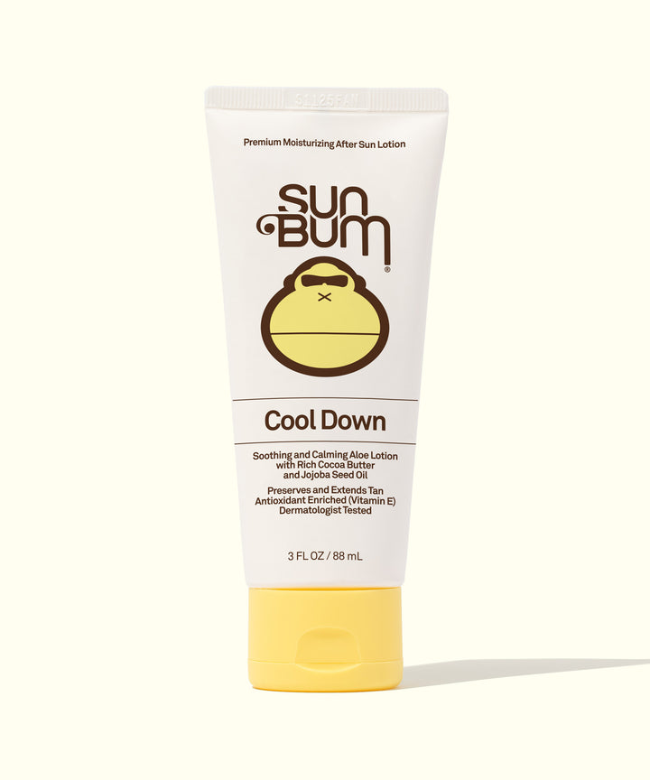 After Sun Cool Down Lotion, soothing Aloe lotion with rich Cocoa Butter and Jojoba Seed Oil for sunburn relief and moisturizing, Sun Bum.