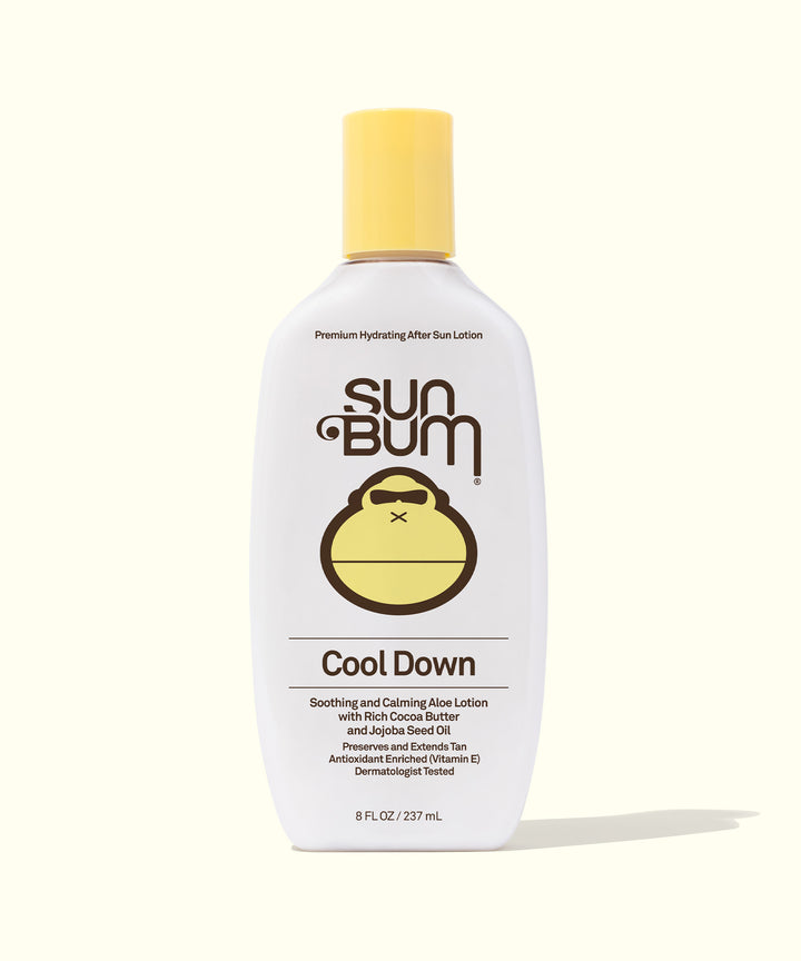 After Sun Cool Down Lotion with soothing Aloe and Vitamin E, perfect for sunburn relief. Sun Bum