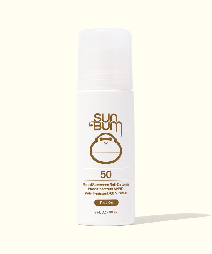 Mineral SPF 50 Sunscreen Roll-On Lotion for easy and quick sun protection, fragrance-free and 100% mineral formula, Sun Bum.