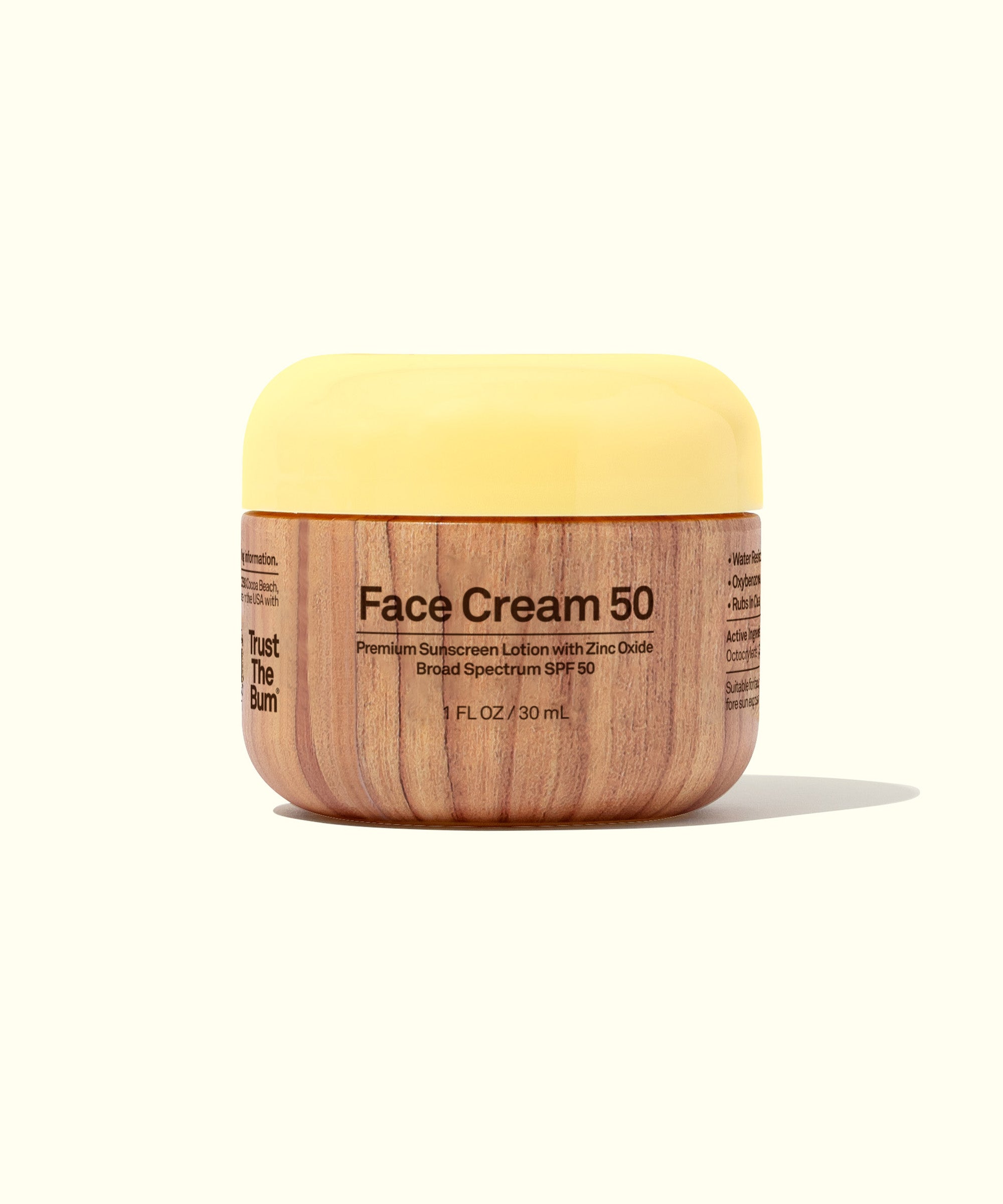 Original SPF 50 Clear Lotion with Aloe and Vitamin E in a stylish wooden container by Sun Bum