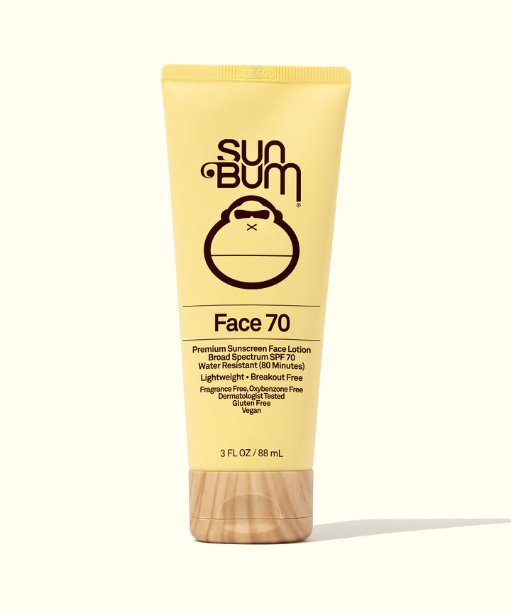 Original SPF 70 Sunscreen Face Lotion in yellow tube with matte finish for invisible protection, Sun Bum.