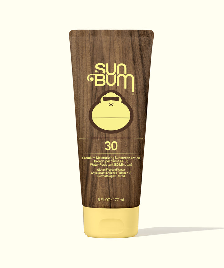 Original SPF 30 Sunscreen Lotion in 6-ounce brown and yellow tube packaging, Sun Bum.