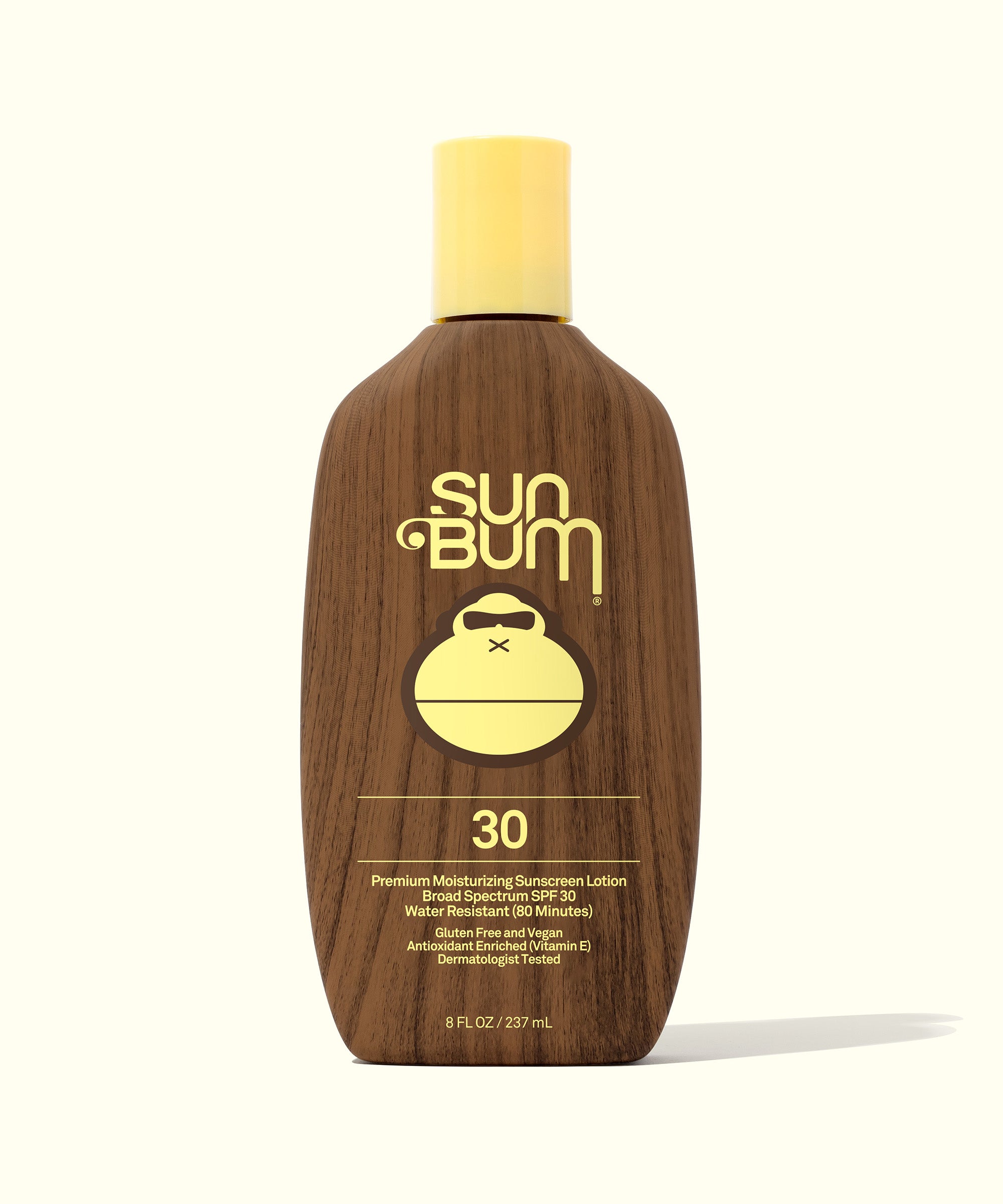 Original SPF 30 Sunscreen Lotion by Sun Bum, featuring a moisturizing formula in a sleek, brown bottle with a yellow cap.