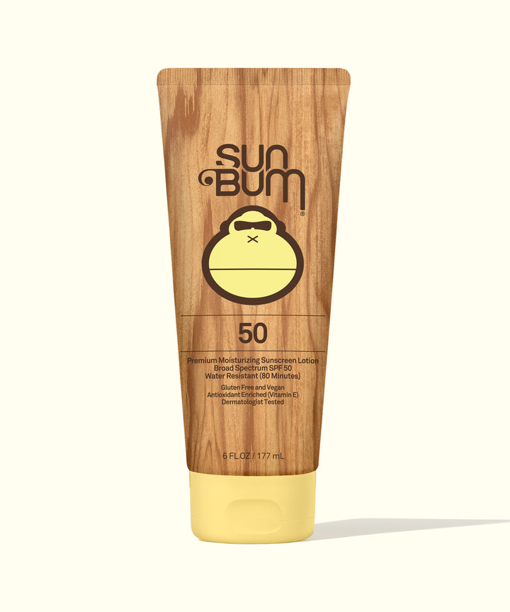 Original SPF 50 Sunscreen Lotion, the classic moisturizing formula offering broad-spectrum protection in a stylish wood-look tube from Sun Bum,