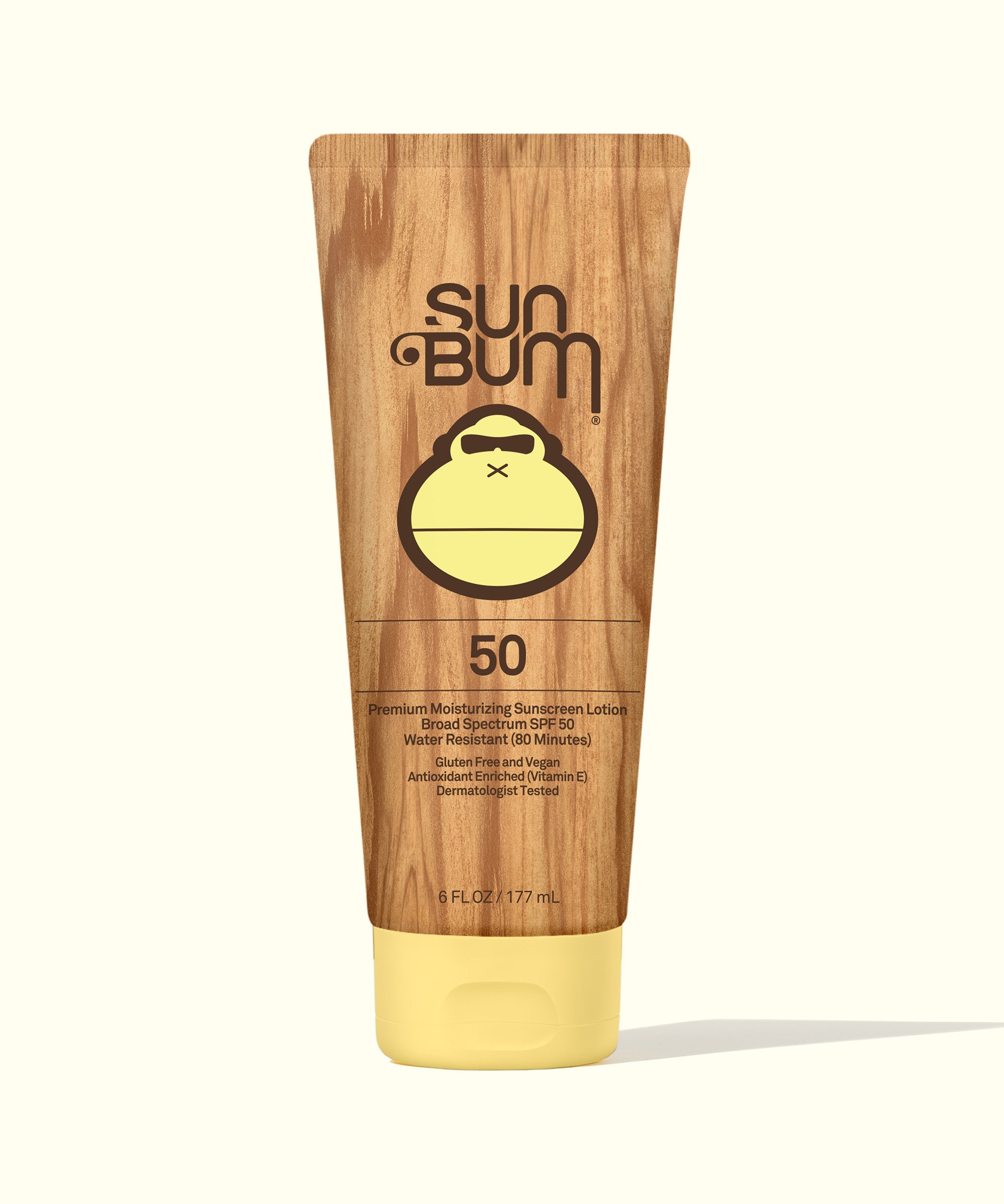 Original SPF 50 Sunscreen Lotion, the classic moisturizing formula offering broad-spectrum protection in a stylish wood-look tube from Sun Bum,