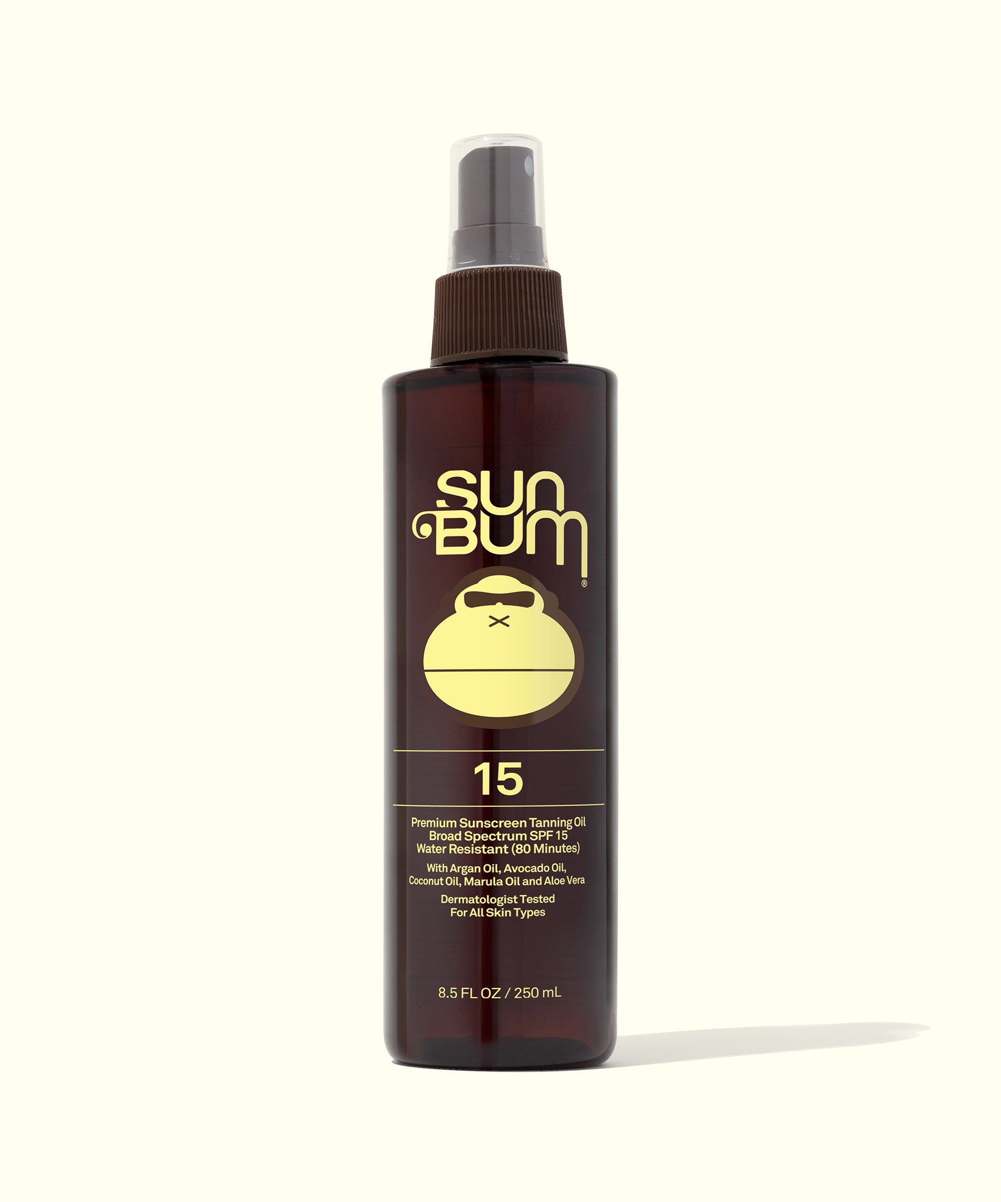 SPF 15 Sunscreen Tanning Oil bottle, perfect for achieving a golden tan while keeping skin silky smooth and protected. Sun Bum