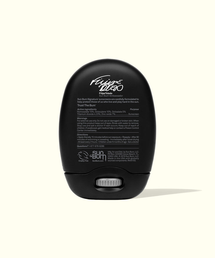 Signature SPF 30 Sunscreen Face Stick in black packaging, offering mineral-based Broad Spectrum protection, perfect for active sun lovers. Sun Bum.