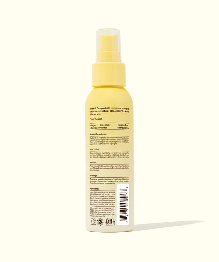 Blonde Hair Lightener spray bottle with ingredients made from Costa Rican Pineapples and Meyer Lemons for natural highlights, Sun Bum.