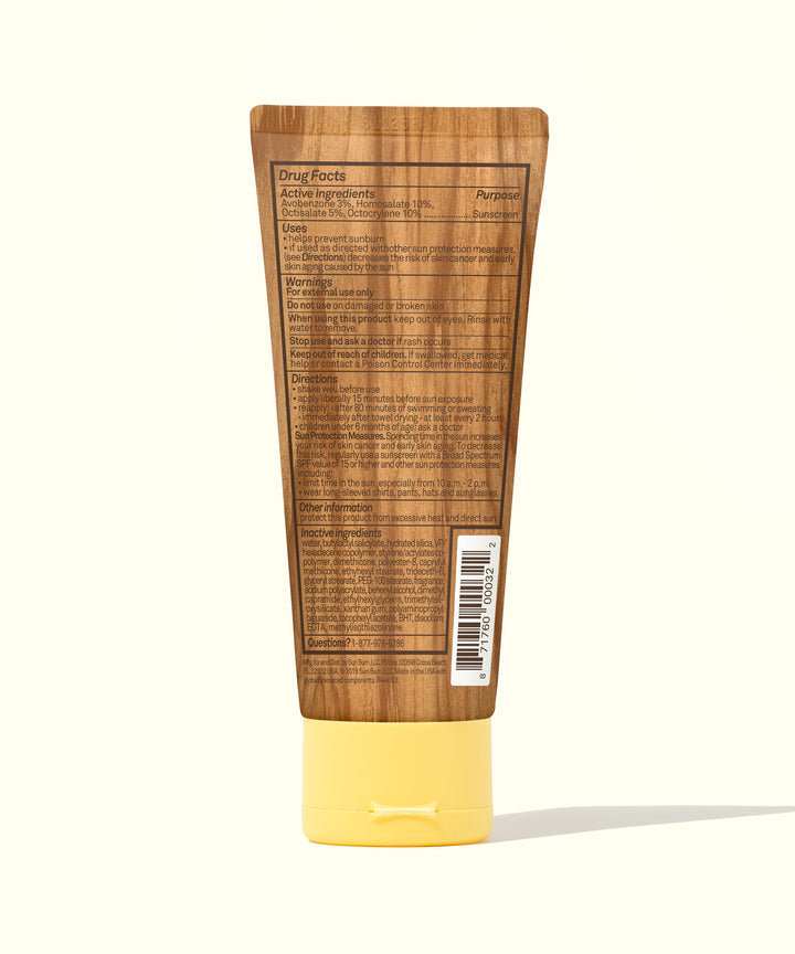 Back view of the Original SPF 50 Sunscreen Lotion bottle with active ingredients list, Sun Bum.
