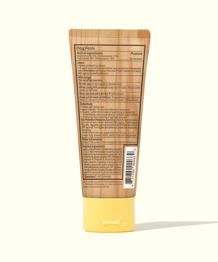Back view of the Original SPF 70 Sunscreen Lotion with detailed ingredient list and usage instructions. Sun Bum