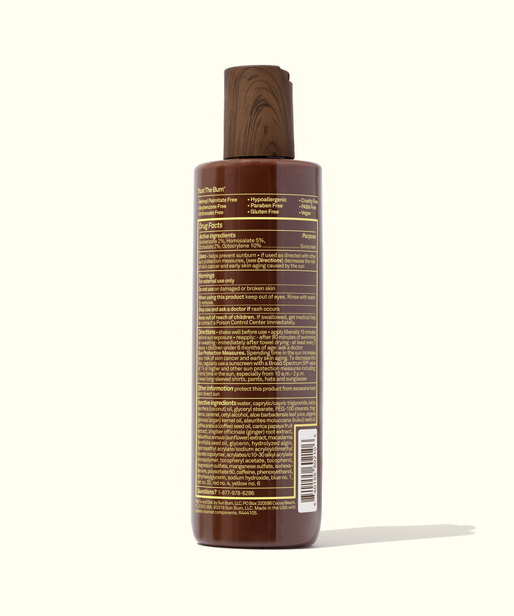 SPF 15 Sunscreen Browning Lotion bottle with wood-patterned cap for golden, glowy skin by Sun Bum