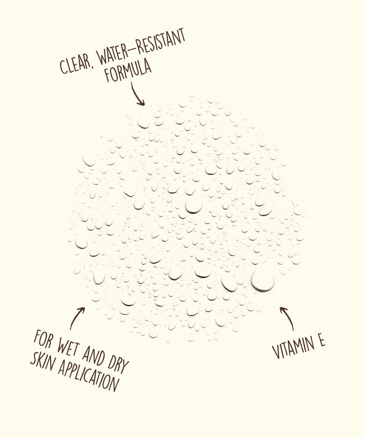 Clear water-resistant formula with Vitamin E and suitable for wet and dry skin application. Sun Bum