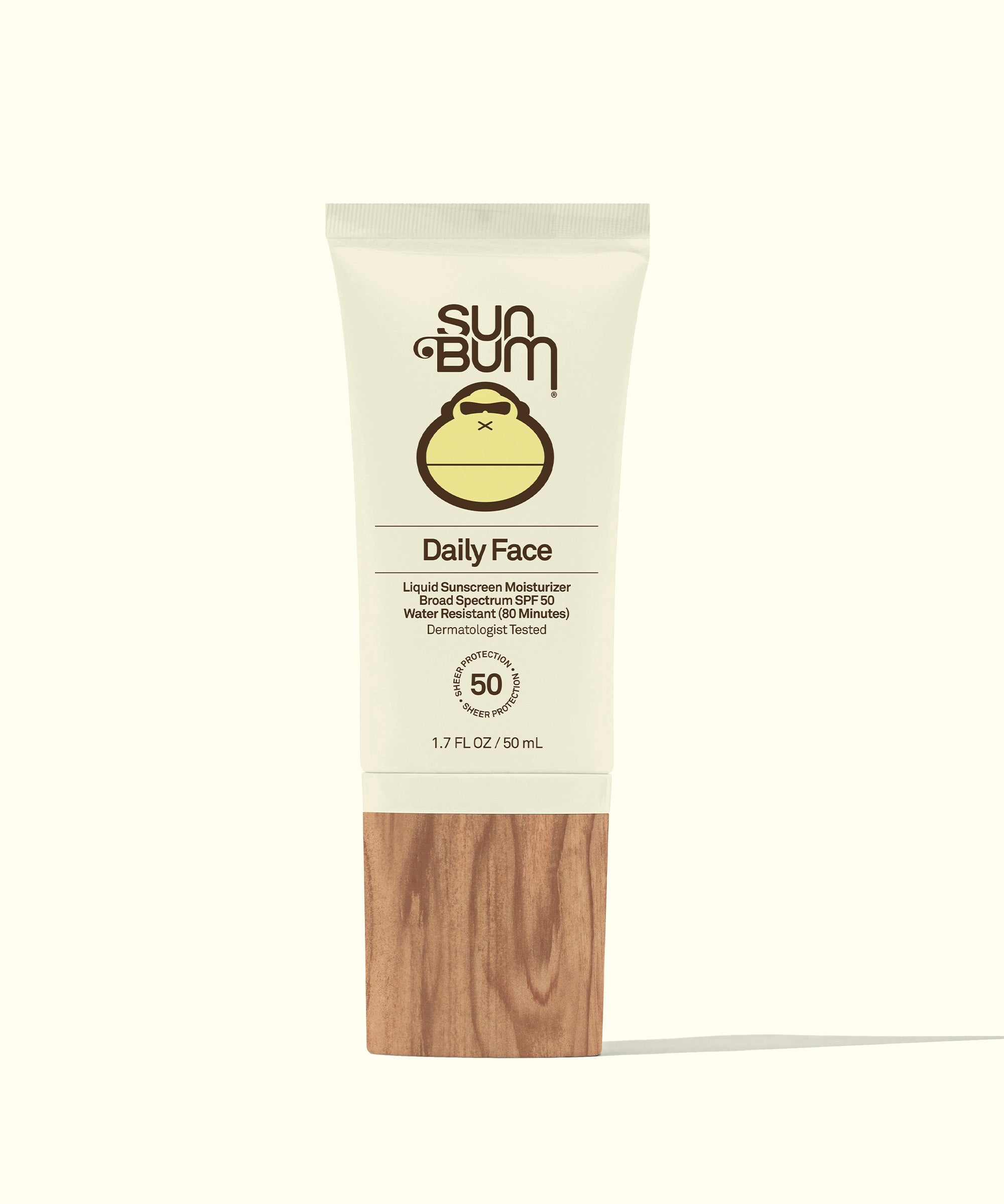 "Sun Bum Daily 50 Face Lotion product image showcasing lightweight, 24-hour moisturizing lotion with Vitamin E and Antioxidants, providing UVA/UVB protection."